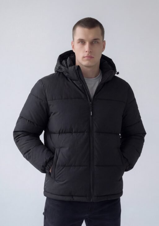 جاكيت مبطن شتوي بقبة ثابتة وقصة عادية